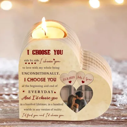 Personalised Couple Heart Candle Holder I Choose You Wooden Candlesticks Valentines Gift-Jessemade AU