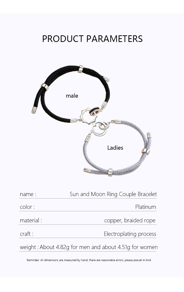  Sun & Moon Ring Couple Bracelet Adjustable Bracelet Valentine's Day Gift Birthday for Couples-Jessemade AU
