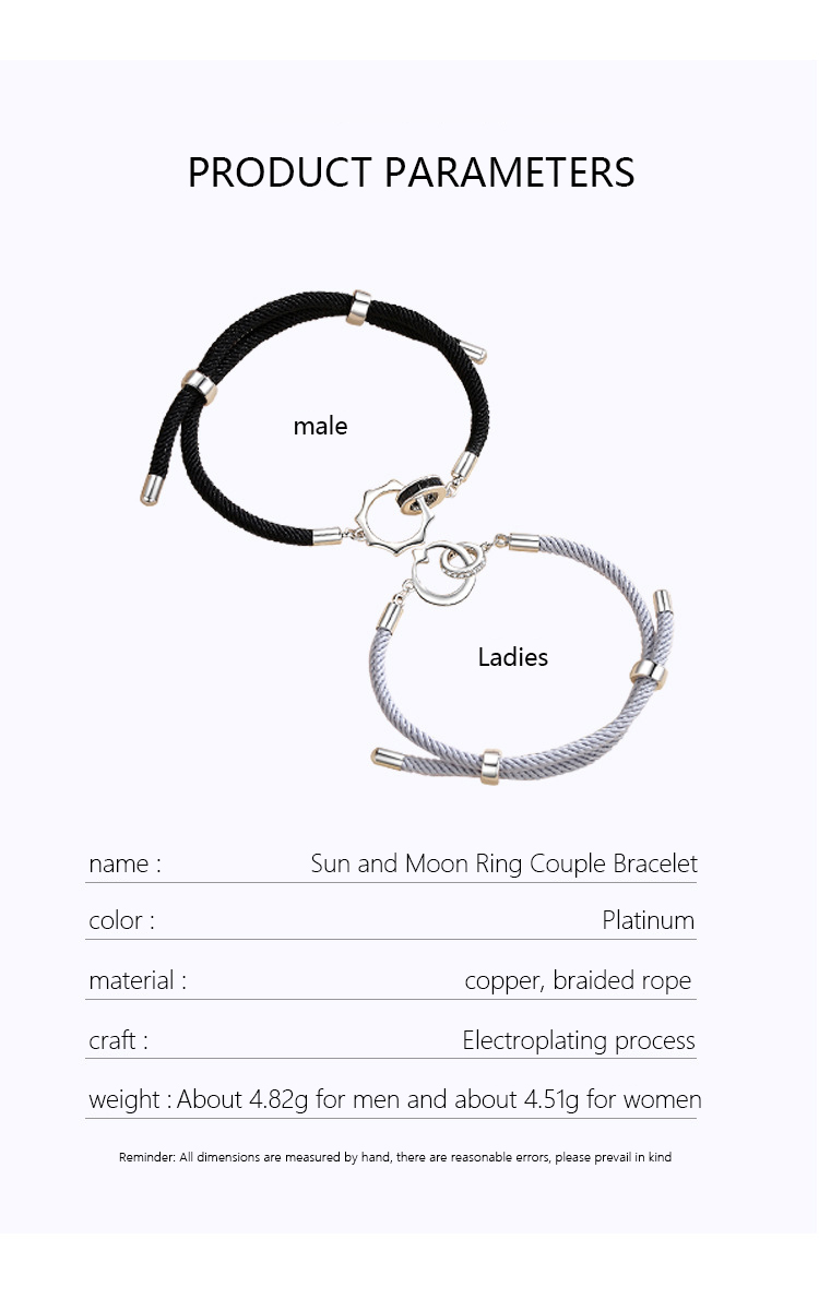  Sun & Moon Ring Couple Bracelet Adjustable Bracelet Valentine's Day Gift Birthday for Couples-Jessemade AU