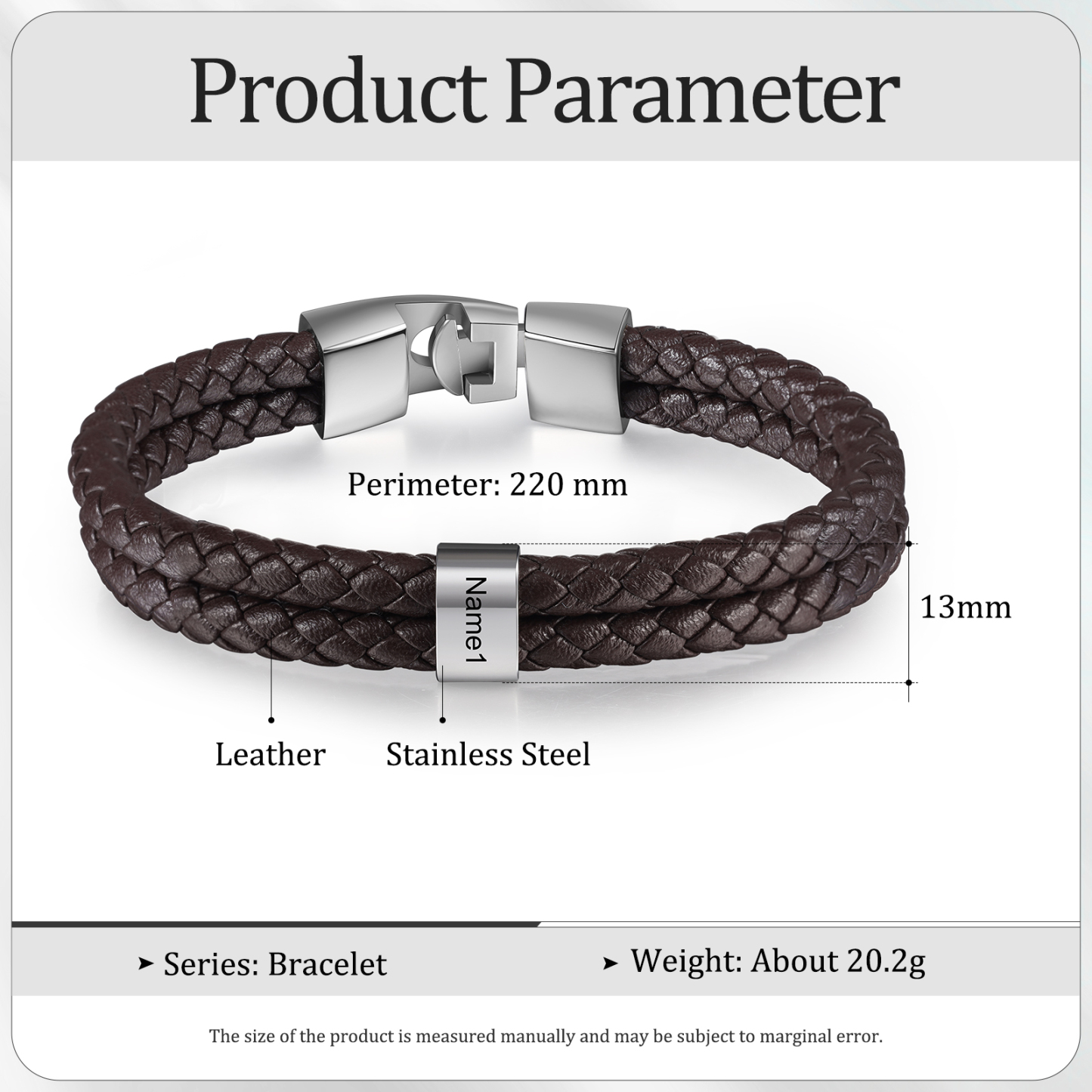 Brown Personalised Double Layered Braided Leather Bracelet Engraved 1 Name Mens Bracelet for Him-Jessemade AU