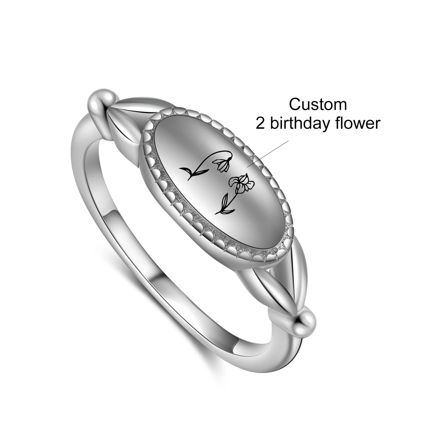 Customised 1-3 Birthflowers Ring Personalised Oval Plaque Ring Gifts for Her-Jessemade AU