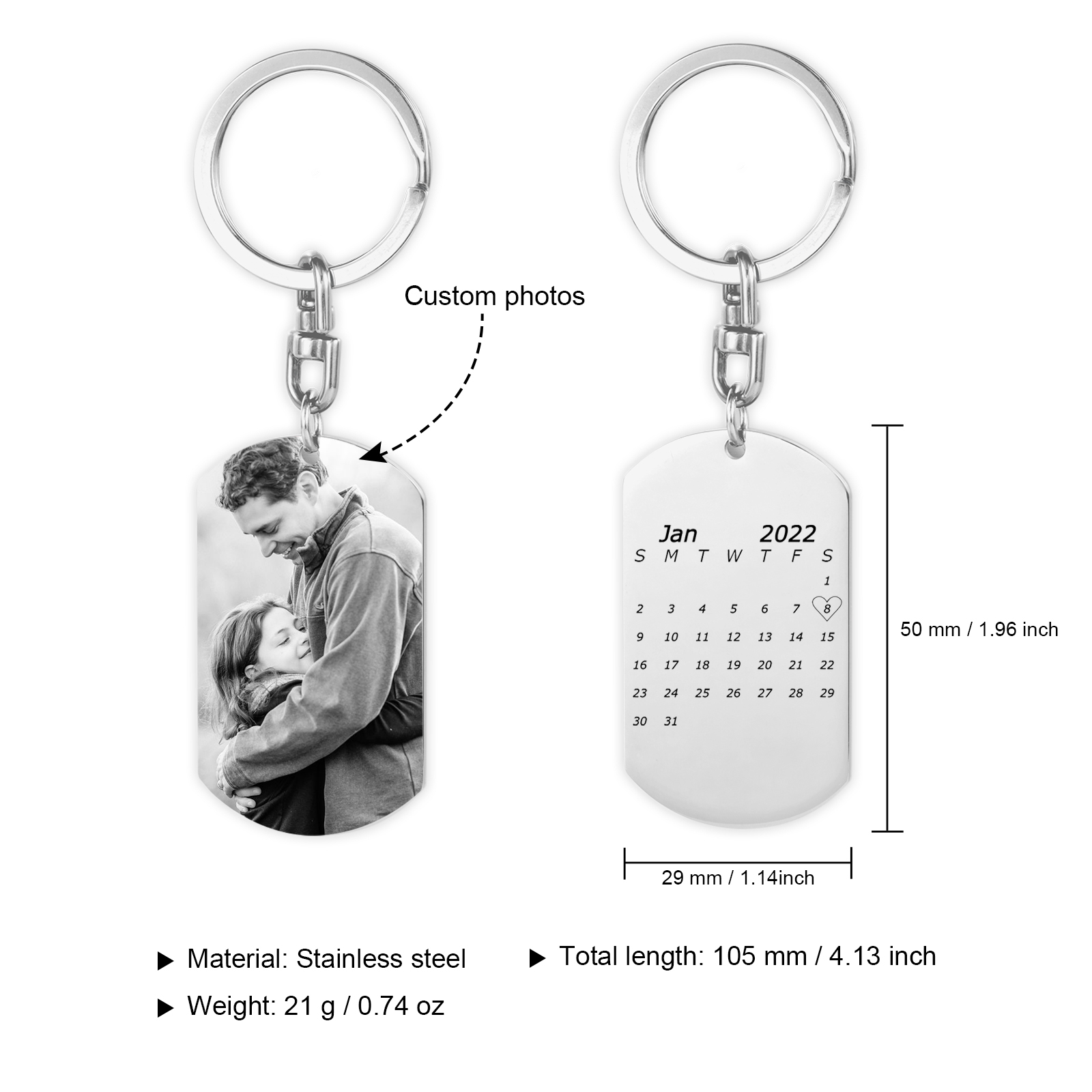 Personalised Photo Keychain with Engraving 1 Special Date Keyring Gifts for Love One-Jessemade AU
