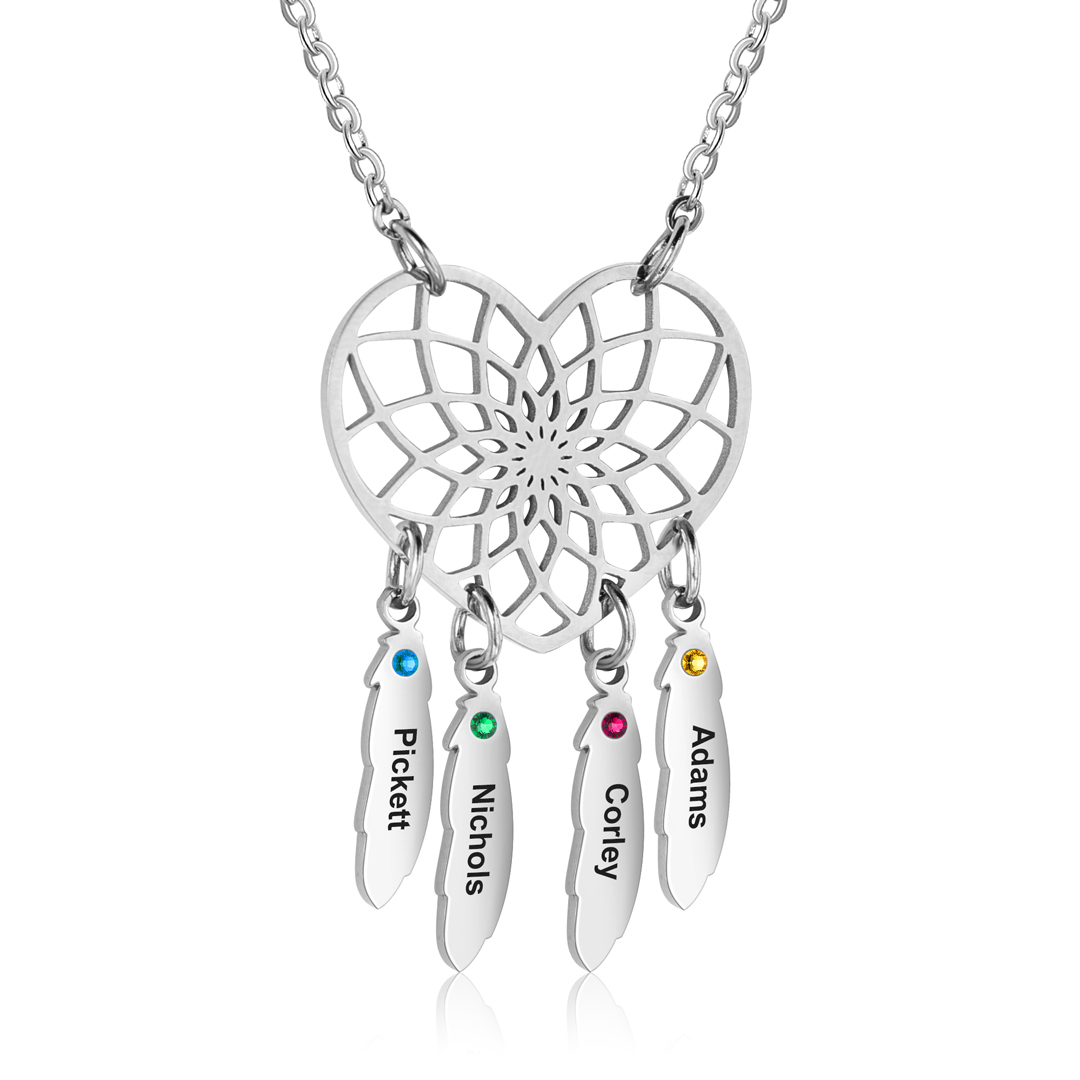 Personalised Dream Catcher Necklace With Birthstones Custom 4 Names Necklace Gifts For Her-Jessemade AU