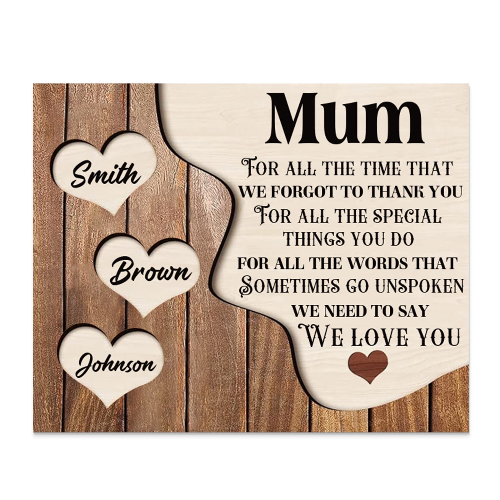 3 Names - Personalised Mum Wooden Plaque Custom Names Home Decoration Hearts Gift for Mother-Jessemade AU