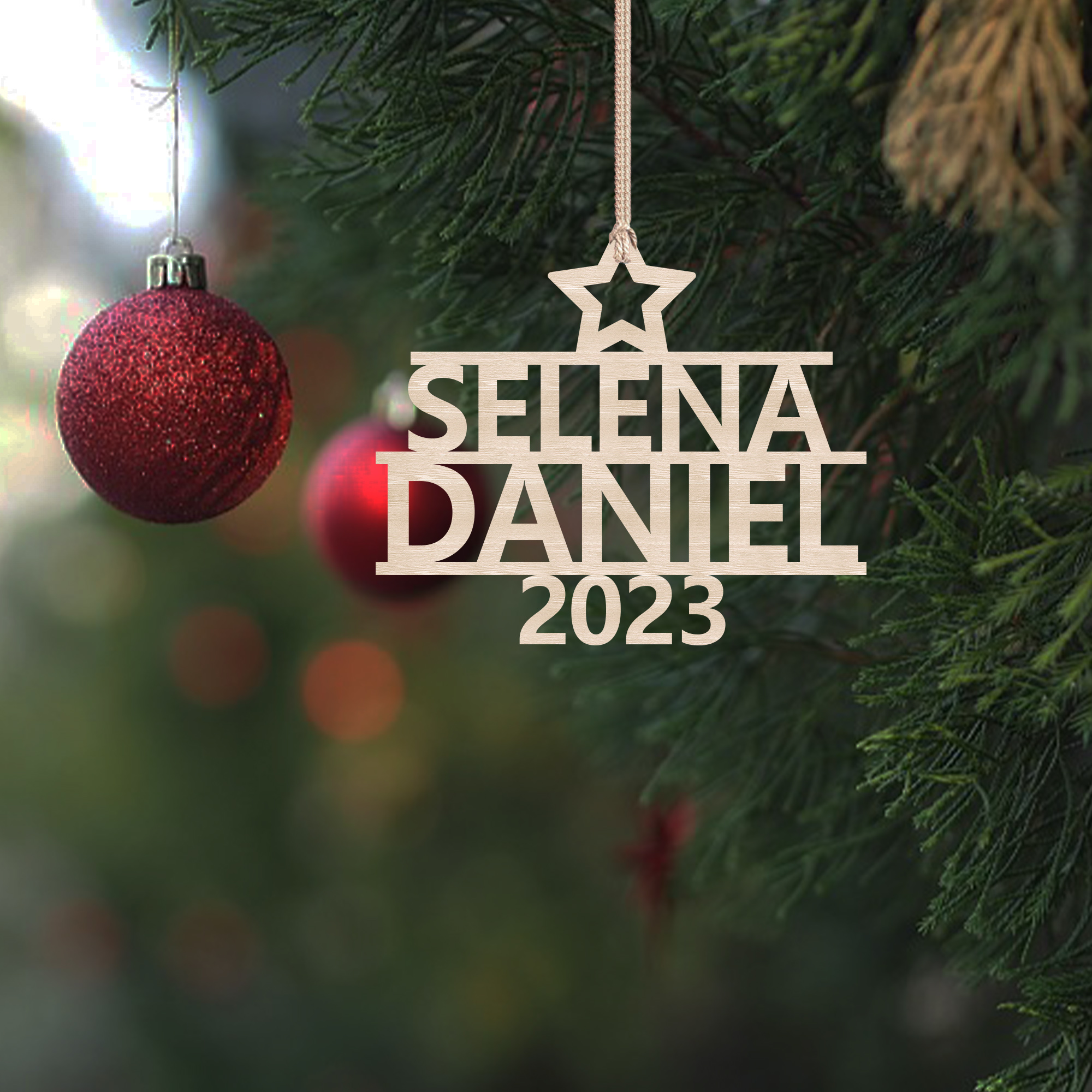 2 Names - Personalised Christmas Tree Ornaments Customised Name Xmas Wooden Decor Gifts for Family Friends-Jessemade AU