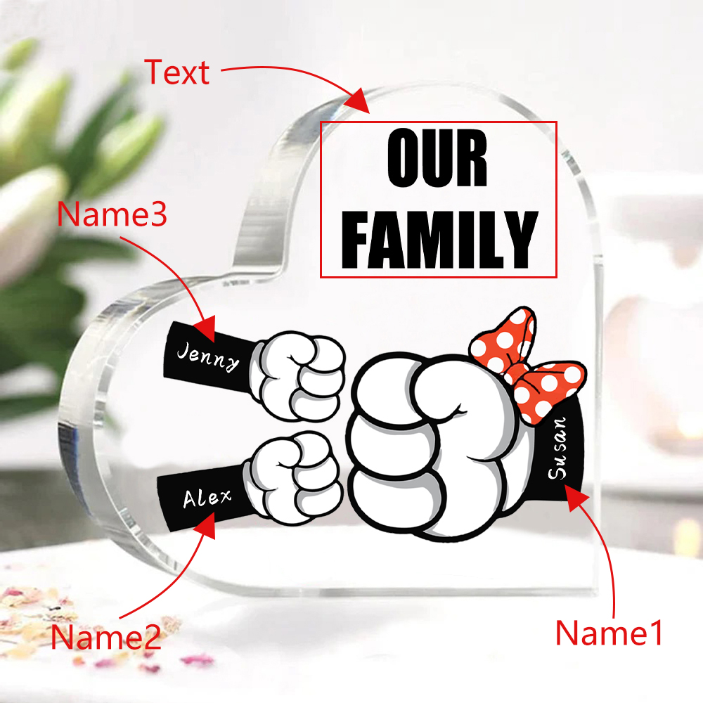 3 Names - Personalised Acrylic Heart Keepsake Custom Name & Text Fist Bump Ornaments Gifts for Family-Jessemade AU