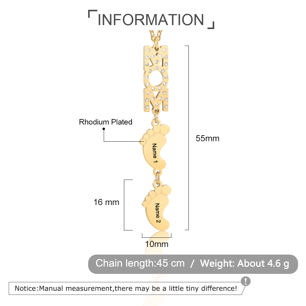 Mother's Day Gifts Personalised Baby Feet Mother Necklace Engraved 2 Names Necklace Gifts For Mom-Jessemade AU