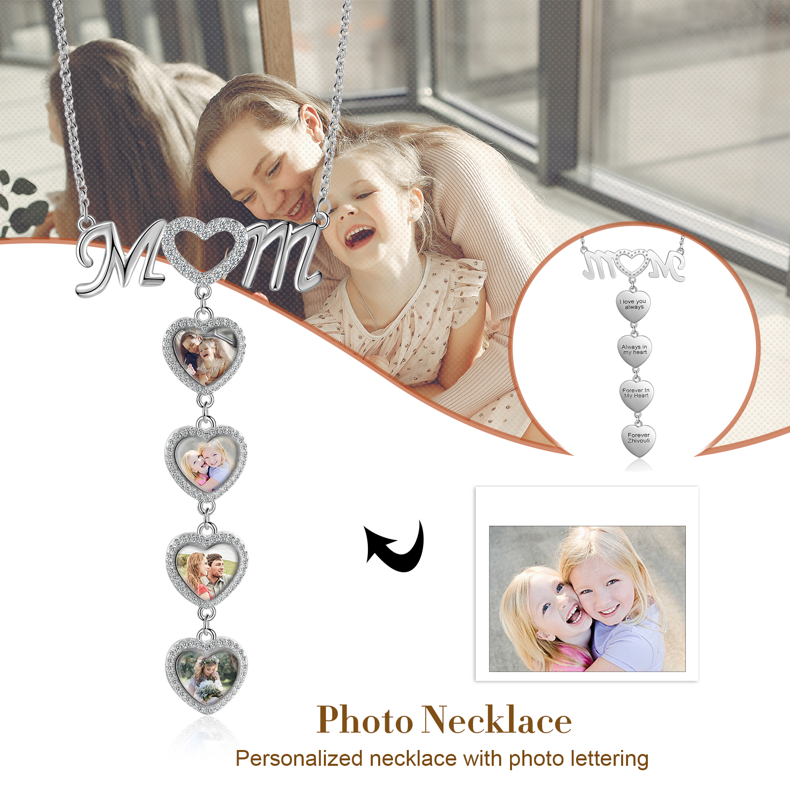 Mother's Day Gifts Personalised Mom Necklace Custom 4 Photos Heart Necklace for Mom-Jessemade AU
