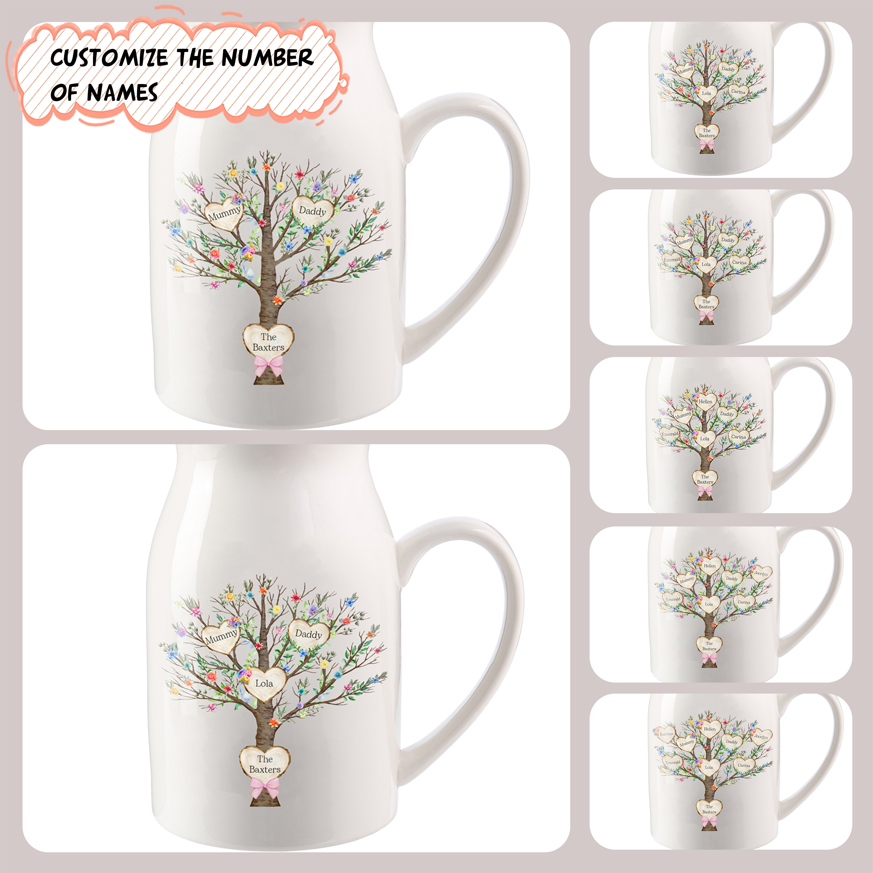 Personalised Ceramic Flower Vase Custom 2–8 Names & 1 Text Family Tree Vase Gift for Mother/Grandma-Jessemade AU