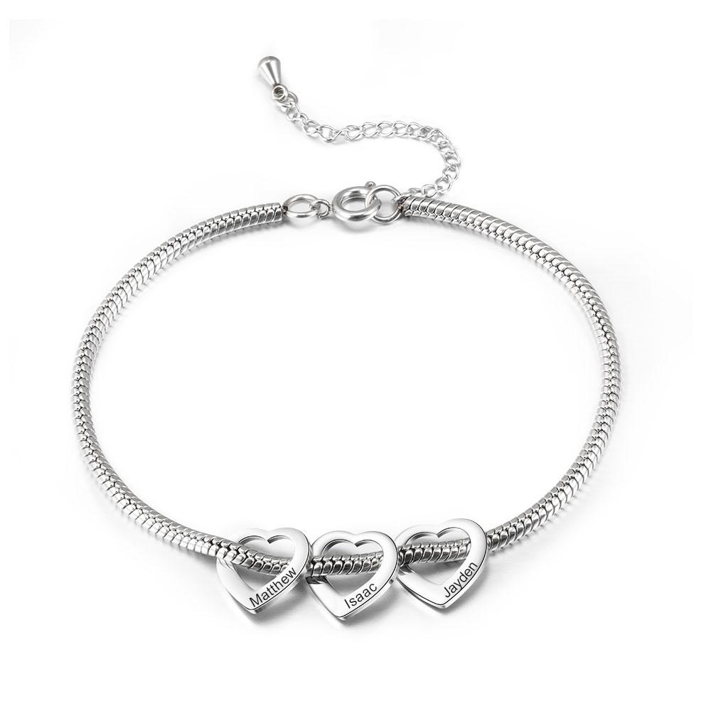 Personalised Love Anklet with 3 Heart Charms Engraved Name Anklet Gifts for Her