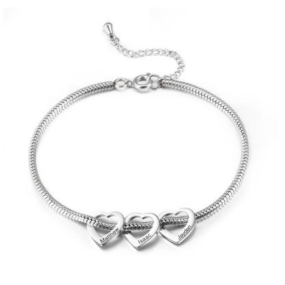 Personalised Love Anklet with 3 Heart Charms Engraved Name Anklet Gifts for Her-Jessemade AU