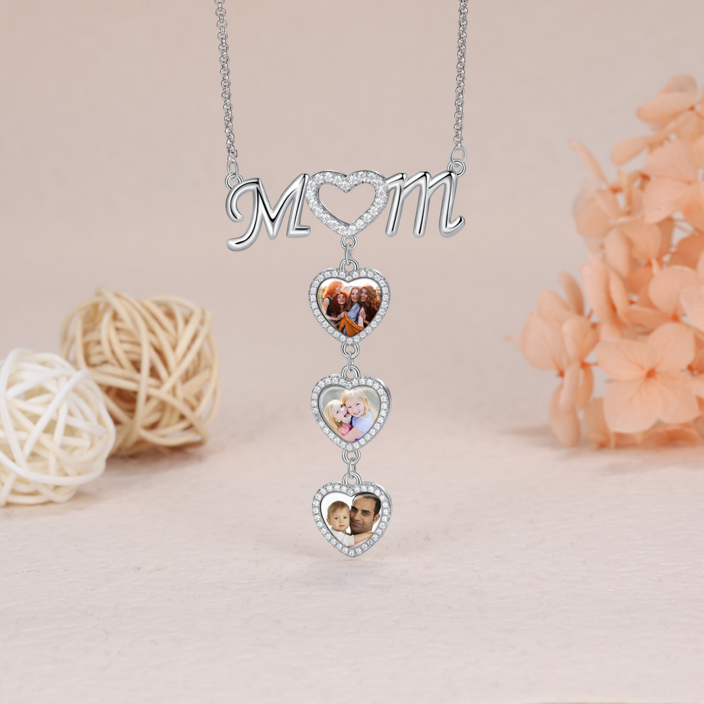 Mother's Day Gifts Personalised Mom Necklace Custom 3 Photos Heart Necklace for Mom-Jessemade AU