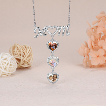Mother's Day Gifts Personalised Mom Necklace Custom 3 Photos Heart Necklace for Mom-Jessemade AU