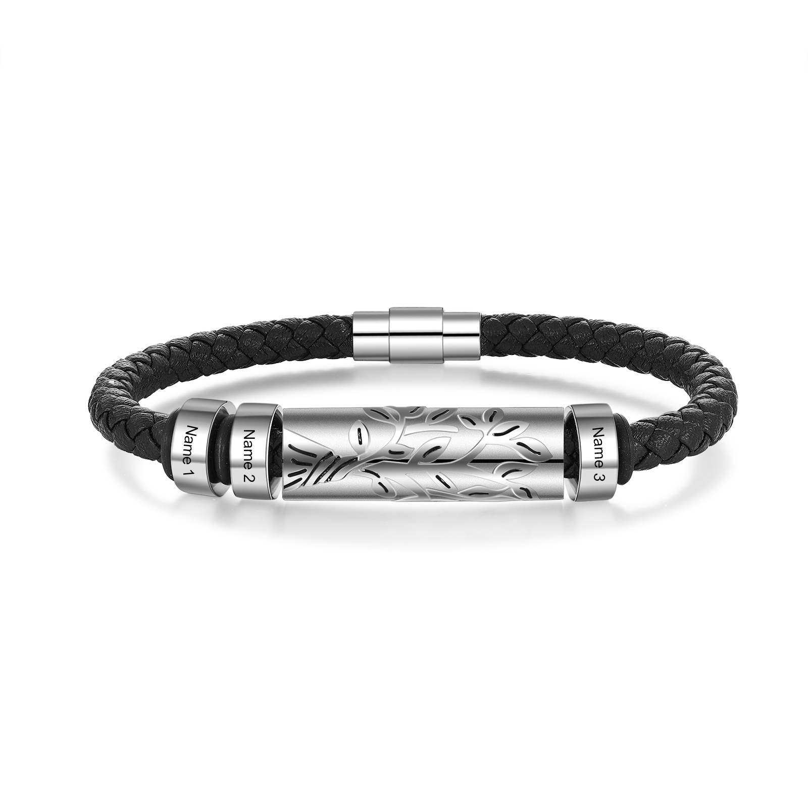 Personalised Men Leather Braided Bracelet Custom 3 Names Bracelet For Him-Jessemade AU