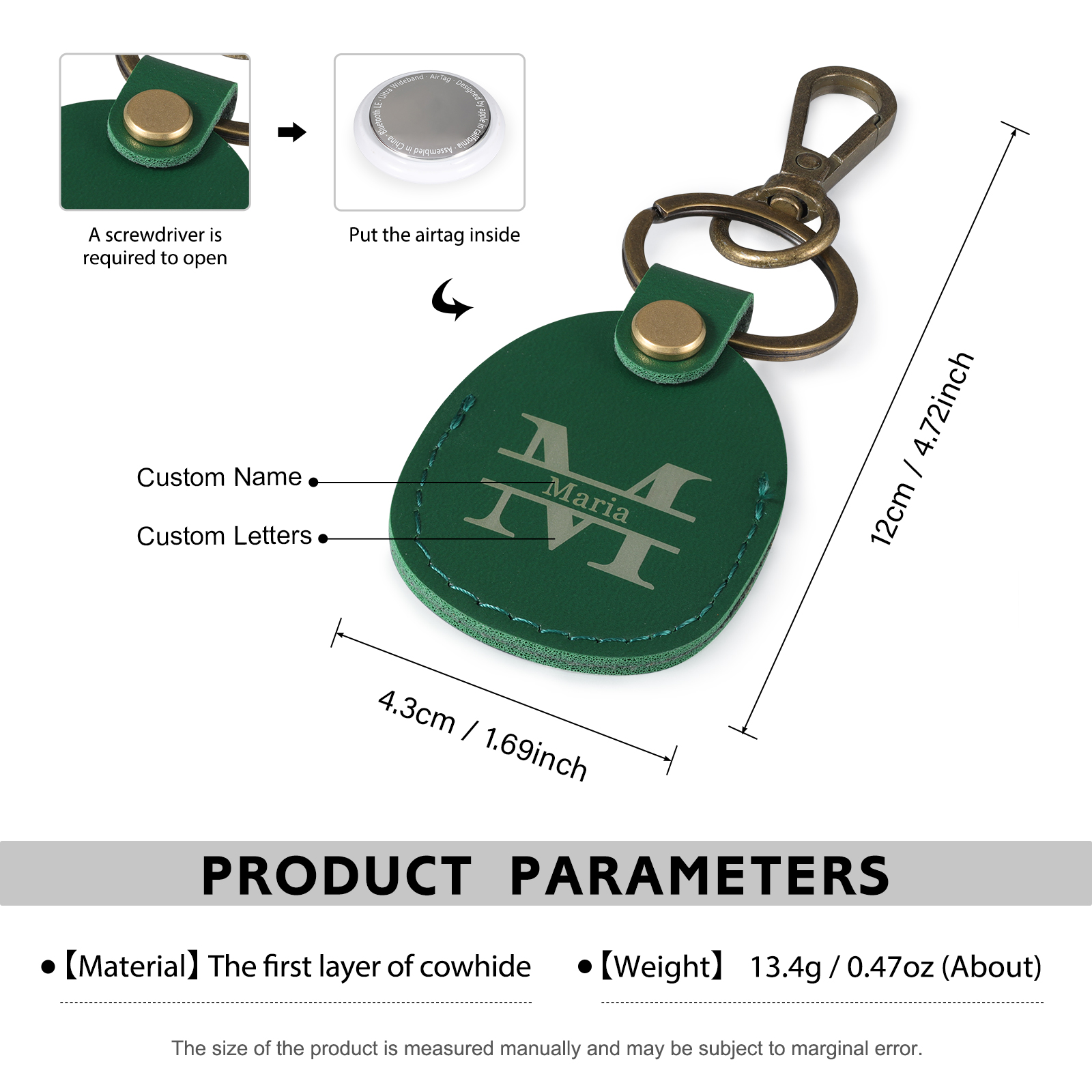 Personalised Name & Letter Keychain AirTag Protective Case Leather Keychain Gift for Him/Her-Jessemade AU