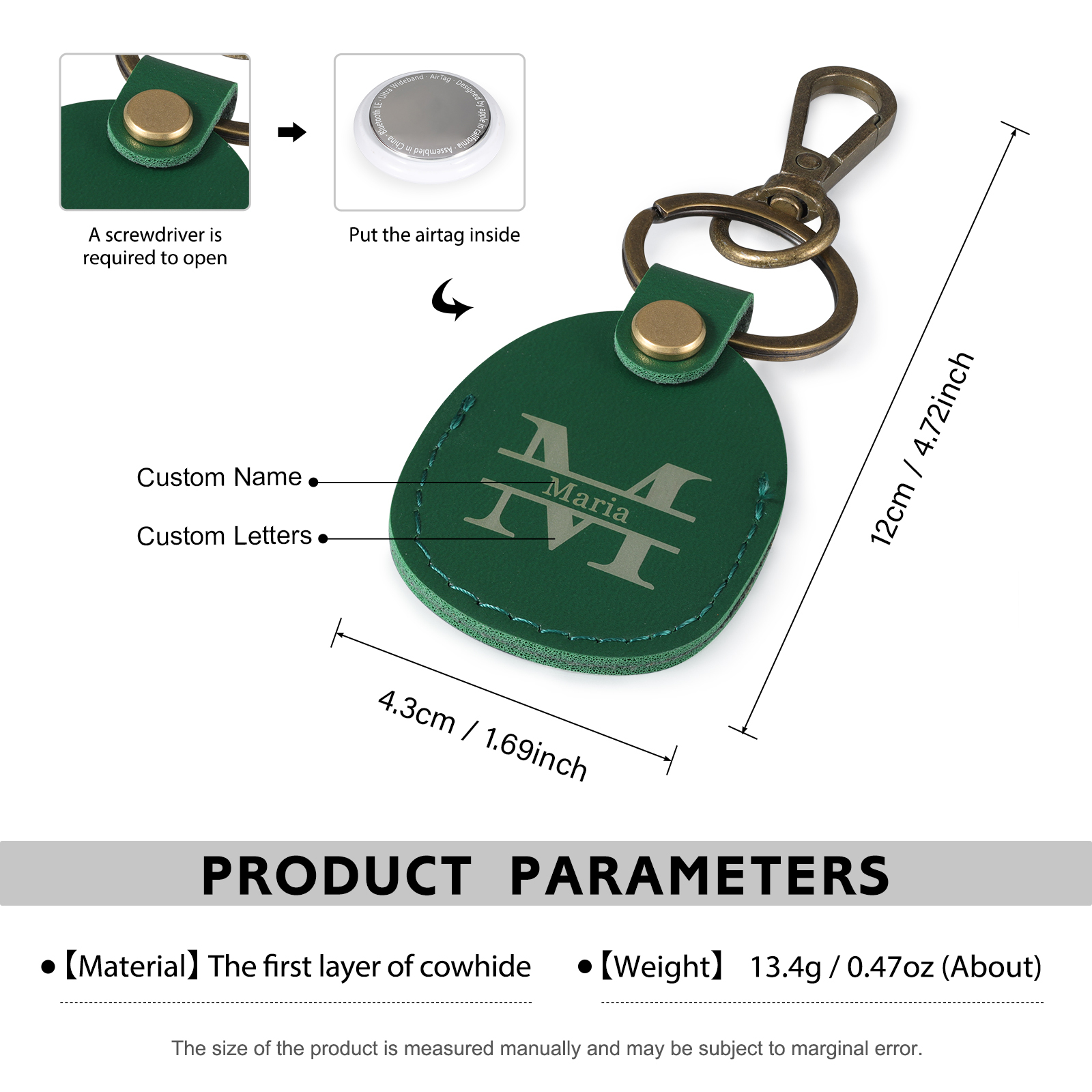 Personalised Name & Letter Keychain AirTag Protective Case Leather Keychain Gift for Him/Her-Jessemade AU