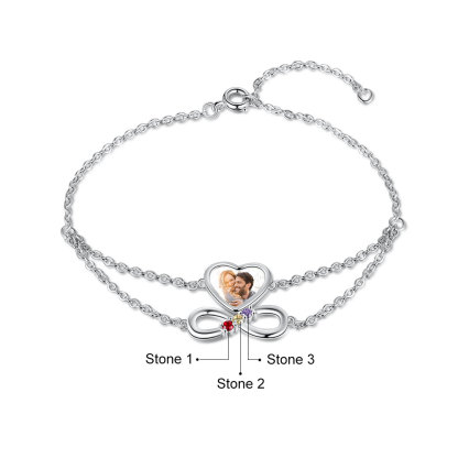 Personalised Heart Photo Bracelet With 3 Birthstones Custom Photo Bracelet Gifts For Her-Jessemade AU