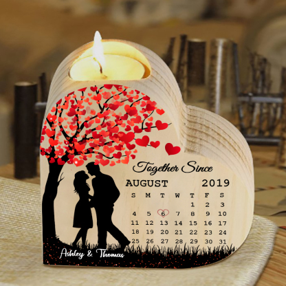 Wooden Couple Candle Holder Custom 2 Names & Date & Text Candlesticks Calendar Valentine's Day Gifts for Couples-Jessemade AU