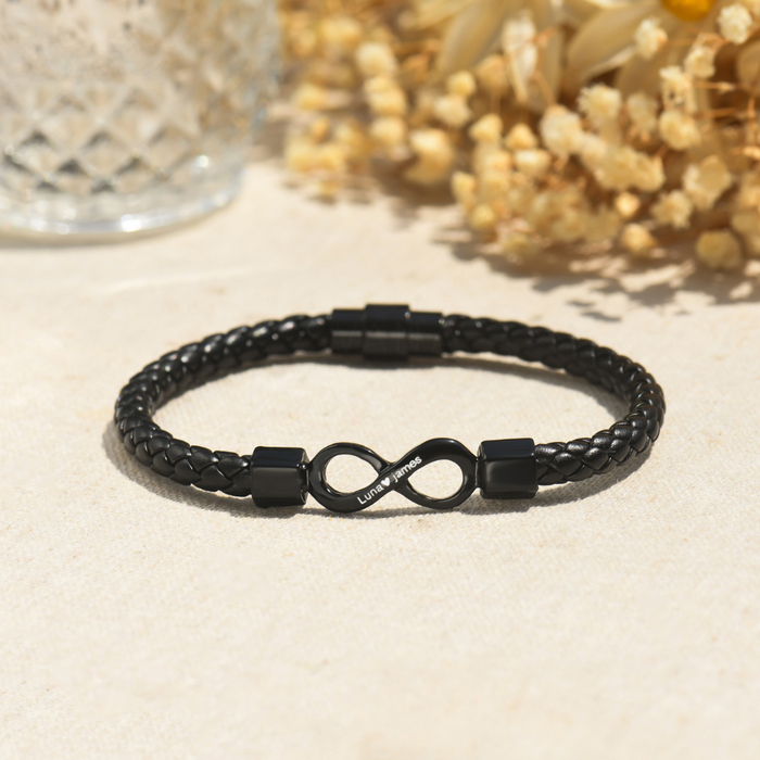To My Man Custom Names Love You Forever and Always Infinity Leather Bracelet