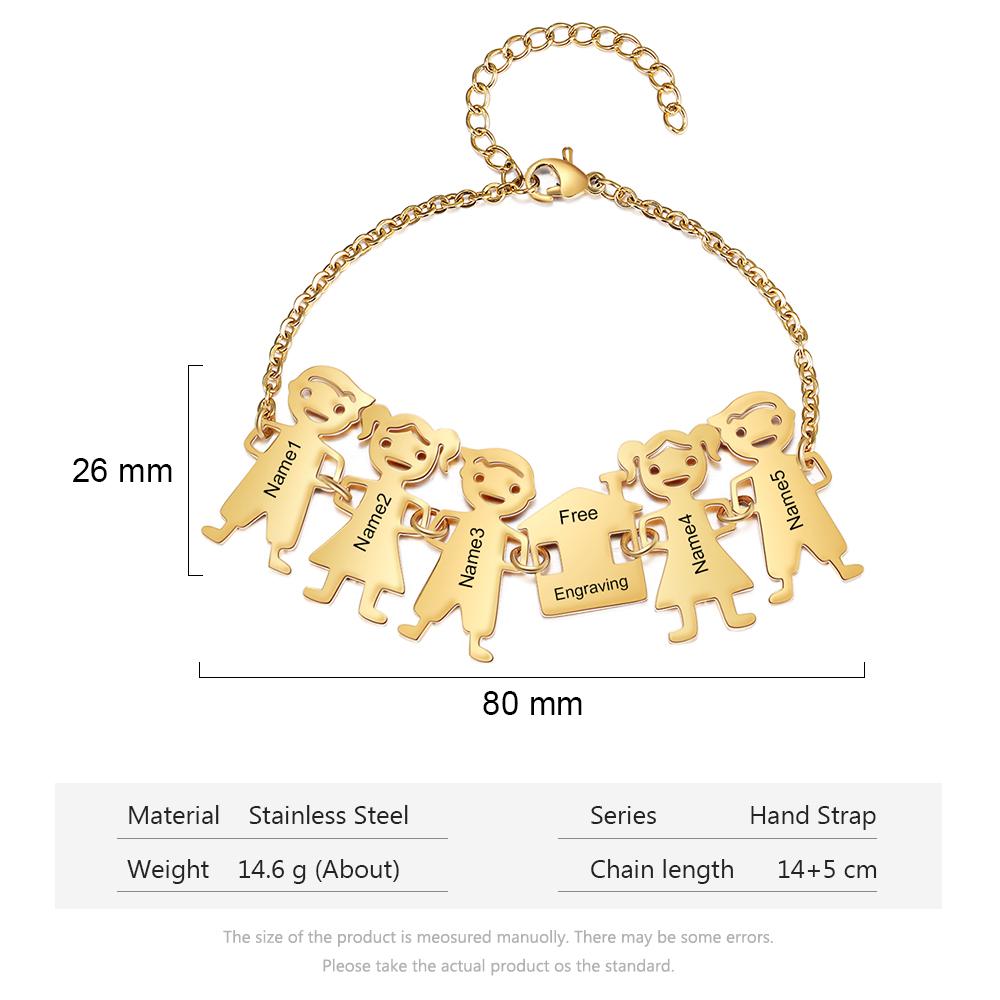 Customised with 5 Children Charms Bracelet Engraved Names Bracelet Gifts for Mom-Jessemade AU