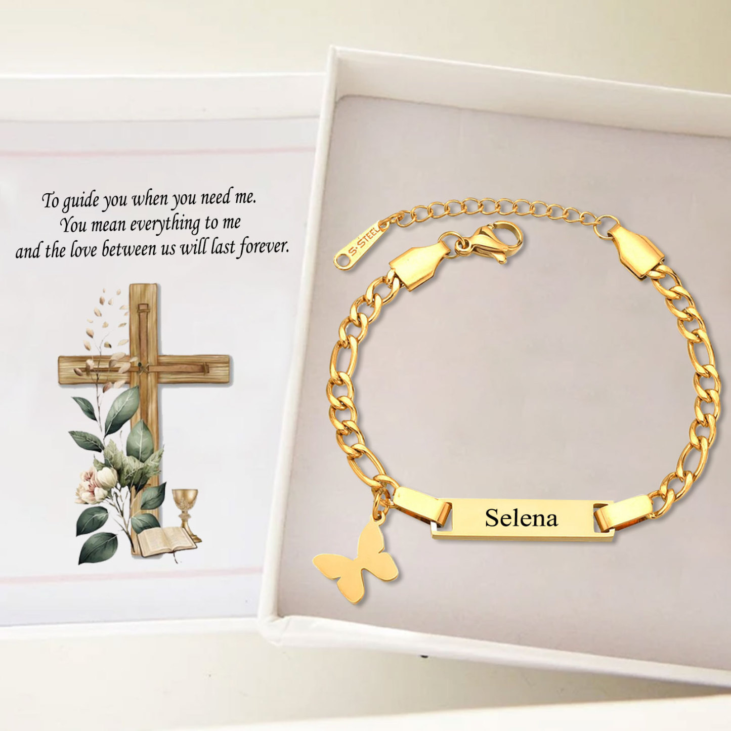 Custom Name Bracelet Cuban Chain Bracelet Personalised Butterfly Bracelet Love Gifts-Jessemade AU