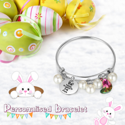 Easter Gifts Personalised Bunny Bangle Bracelet With Name Peals Crystals Bangle Gifts For Her-Jessemade AU