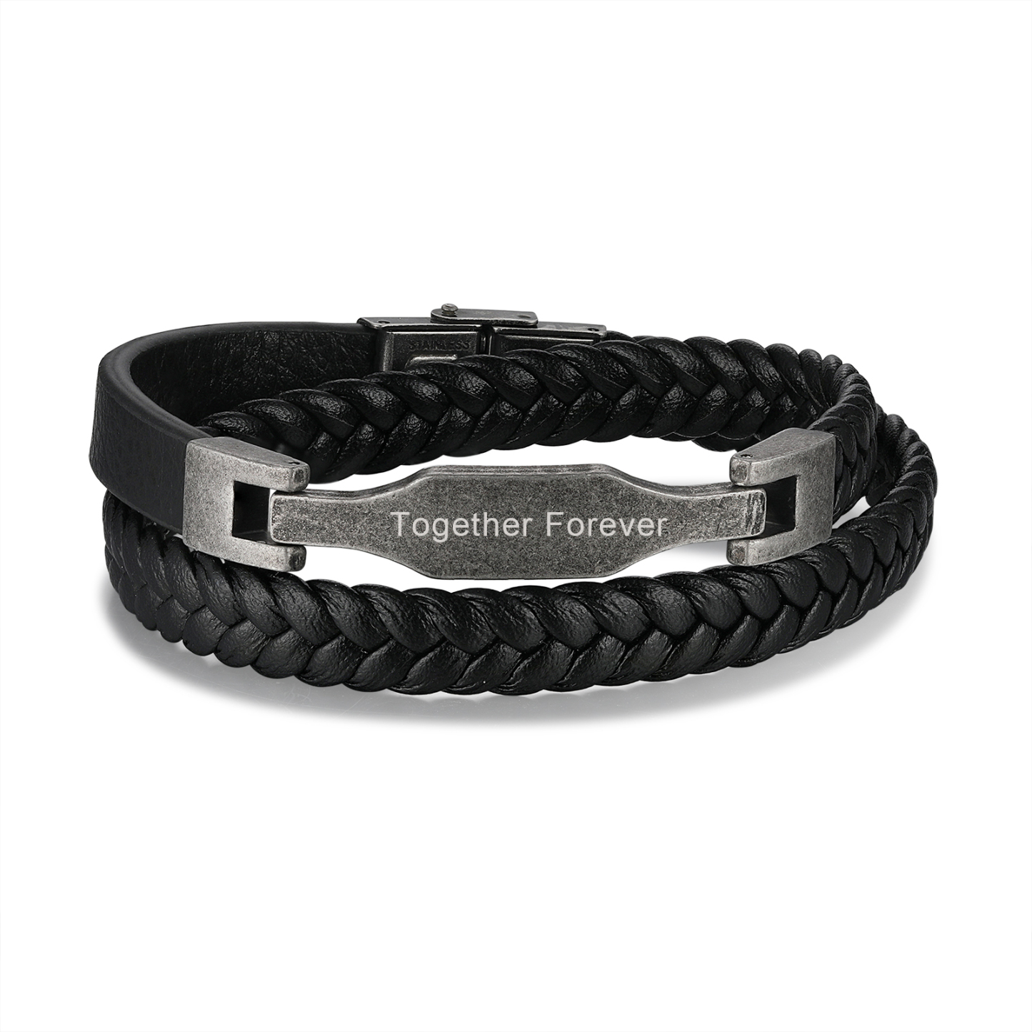 Vintage Men's Leather Bracelet Custom Text Stainless Steel Bracelet Personalised Gift for Him-Jessemade AU