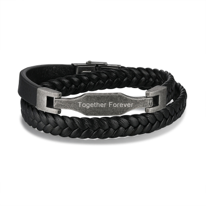 Vintage Men's Leather Bracelet Custom Text Stainless Steel Bracelet Personalised Gift for Him-Jessemade AU