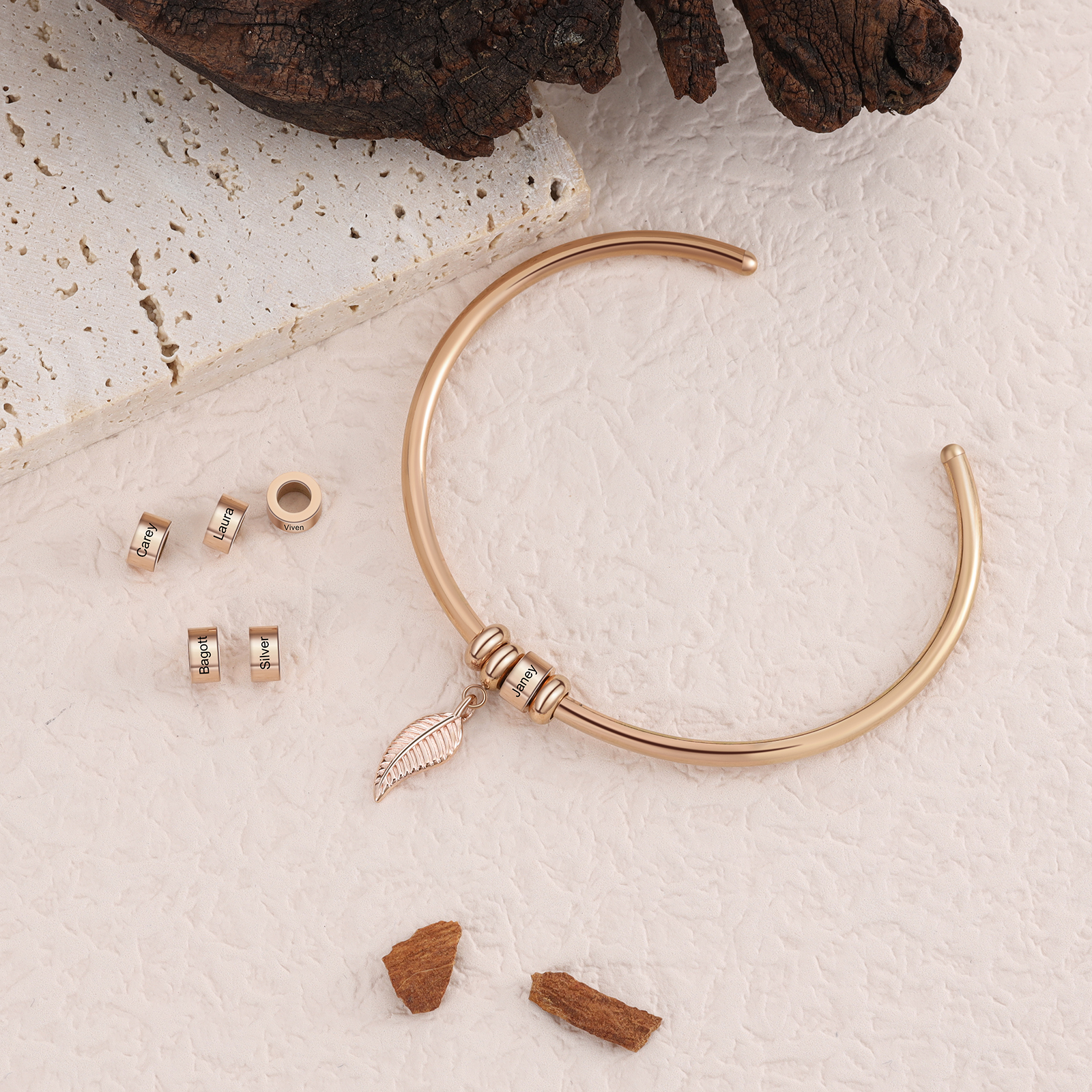 6 Beads Bracelet with a leaf-Jessemade AU