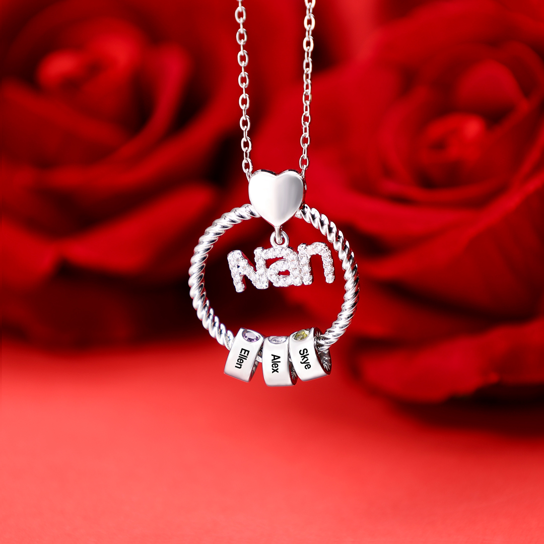5 Names - Personalised Nan Necklace Custom Names & Birthstones Circle Pendant Necklace Gift for Grandma Nanna-Jessemade AU
