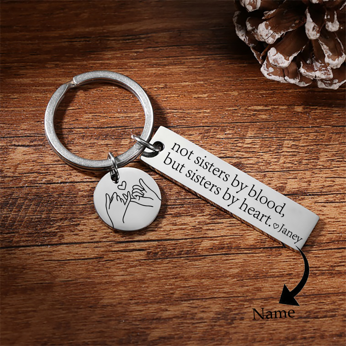 Custom Name Sister Keychain Pinky Swear Keyring "Not Sisters By Blood, But Sisters By Heart" Gift For Friend/Bestie-Jessemade AU