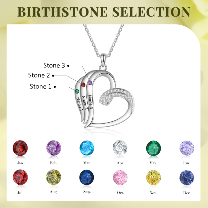 Personalised Heart Pendant Necklace Custom 3 Birthstones Engraved 3 Names Necklace Gift for Her-Jessemade AU