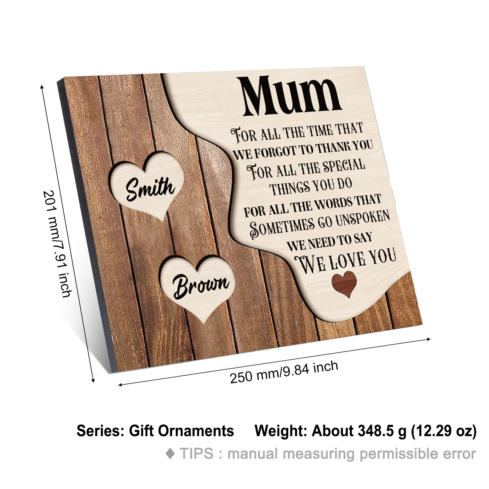 2 Names - Personalised Mum Wooden Plaque Custom Names Home Decoration Hearts Gift for Mother-Jessemade AU