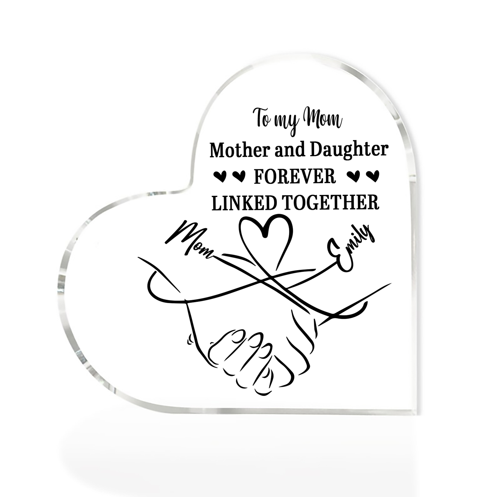 Personalised Text Acrylic Heart Keepsake Custom 2 Names Holding Hands Ornament - Mother And Daughter Forever Linked Together-Jessemade AU