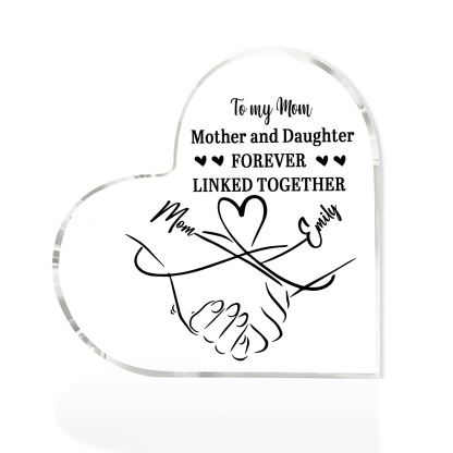 Personalised Text Acrylic Heart Keepsake Custom 2 Names Holding Hands Ornament - Mother And Daughter Forever Linked Together-Jessemade AU