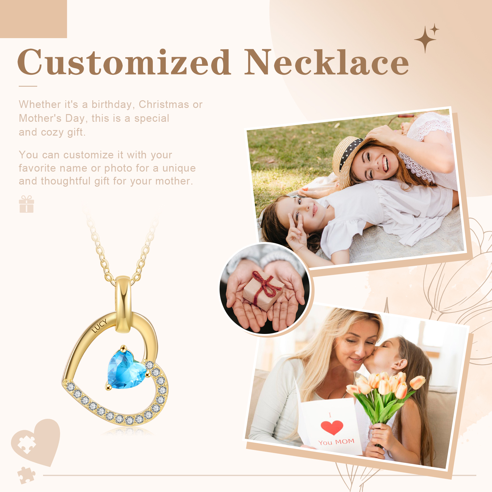 Personalised Heart Pendant Necklace Custom Birthstone & Name Necklace Gifts for Her-Jessemade AU