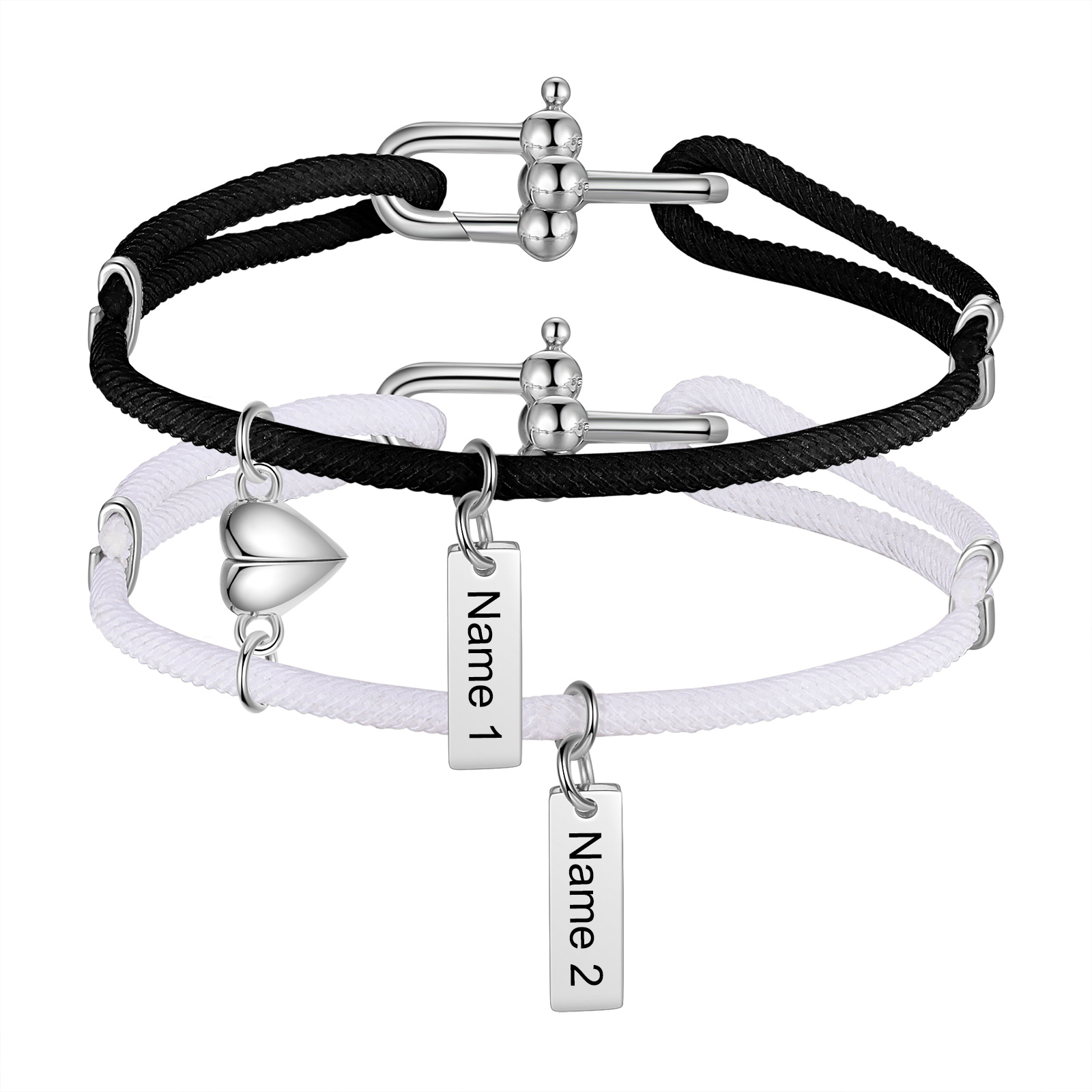 Personalised Couple Bracelet Set Customised 2 Names Bracelet Heart Magnet Bracelet Valentine's Day Gift for Him/Her-Jessemade AU