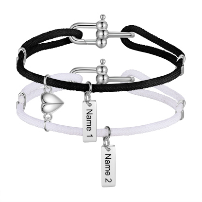 Personalised Couple Bracelet Set Customised 2 Names Bracelet Heart Magnet Bracelet Valentine's Day Gift for Him/Her-Jessemade AU