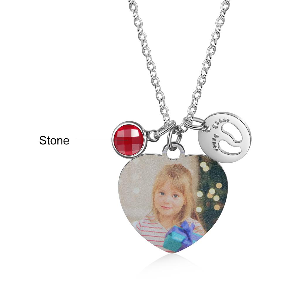 Personalised Heart Necklace With Birthstone Custom Photo Necklace Gifts For Her-Jessemade AU