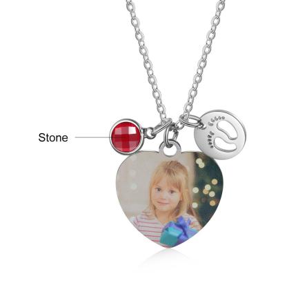 Personalised Heart Necklace With Birthstone Custom Photo Necklace Gifts For Her-Jessemade AU