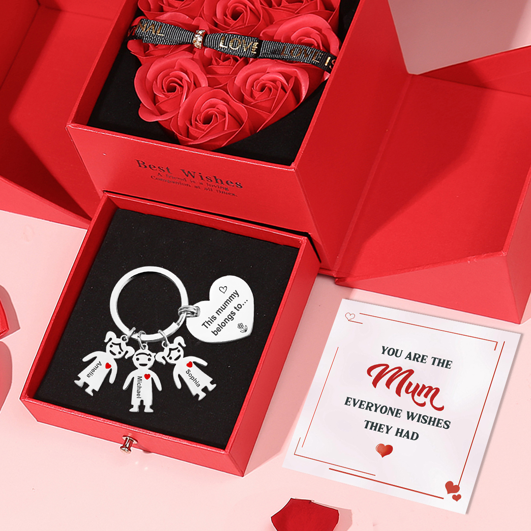 Personalised Heart Keychain With Engraved 3 Kid's Names Charms "This Mummy Belongs to" Mother's Day Gifts For Mum-Jessemade AU