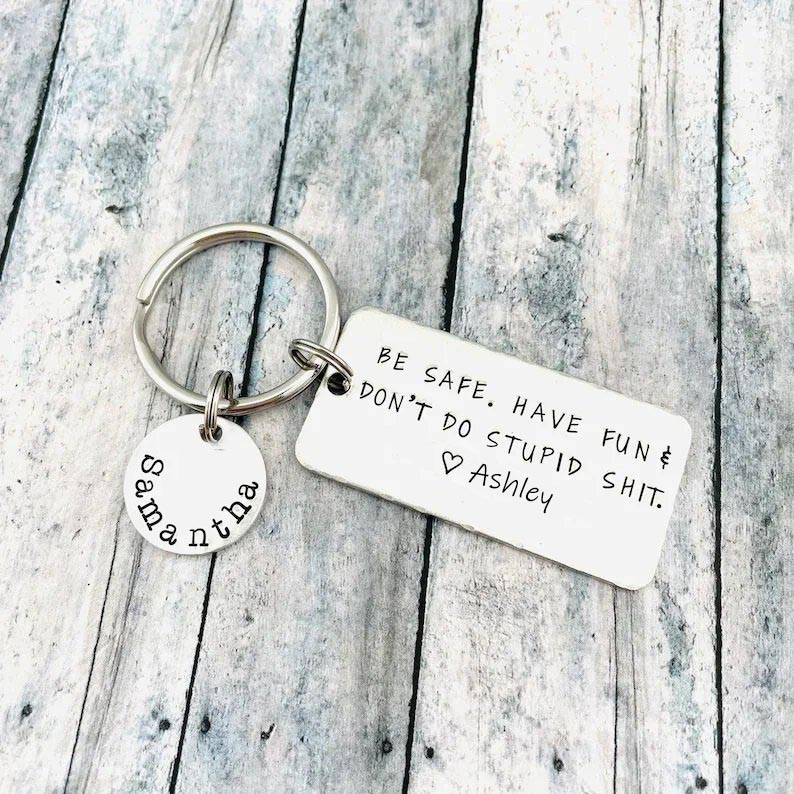 Don't Do Stupid Love Keychain Personalised Name Keyring for Teenager