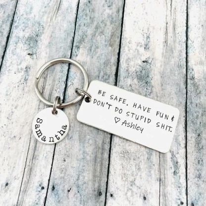 Don't Do Stupid Love Keychain Personalised Name Keyring for Teenager