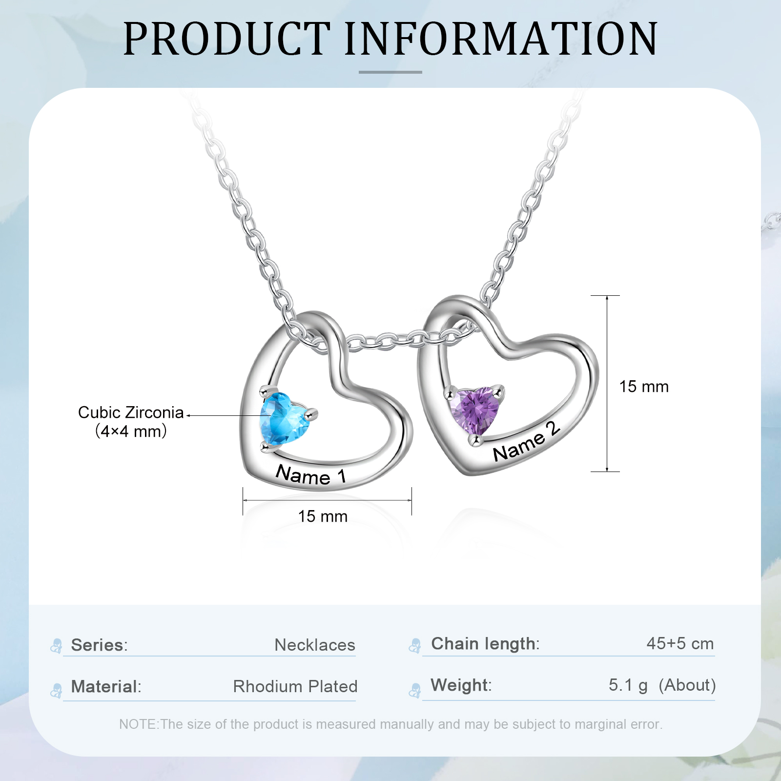 2 Names - Personalised Women's Necklace Heart Pendant Necklace Customised Name & Birthstone Birthday Gift for Her-Jessemade AU