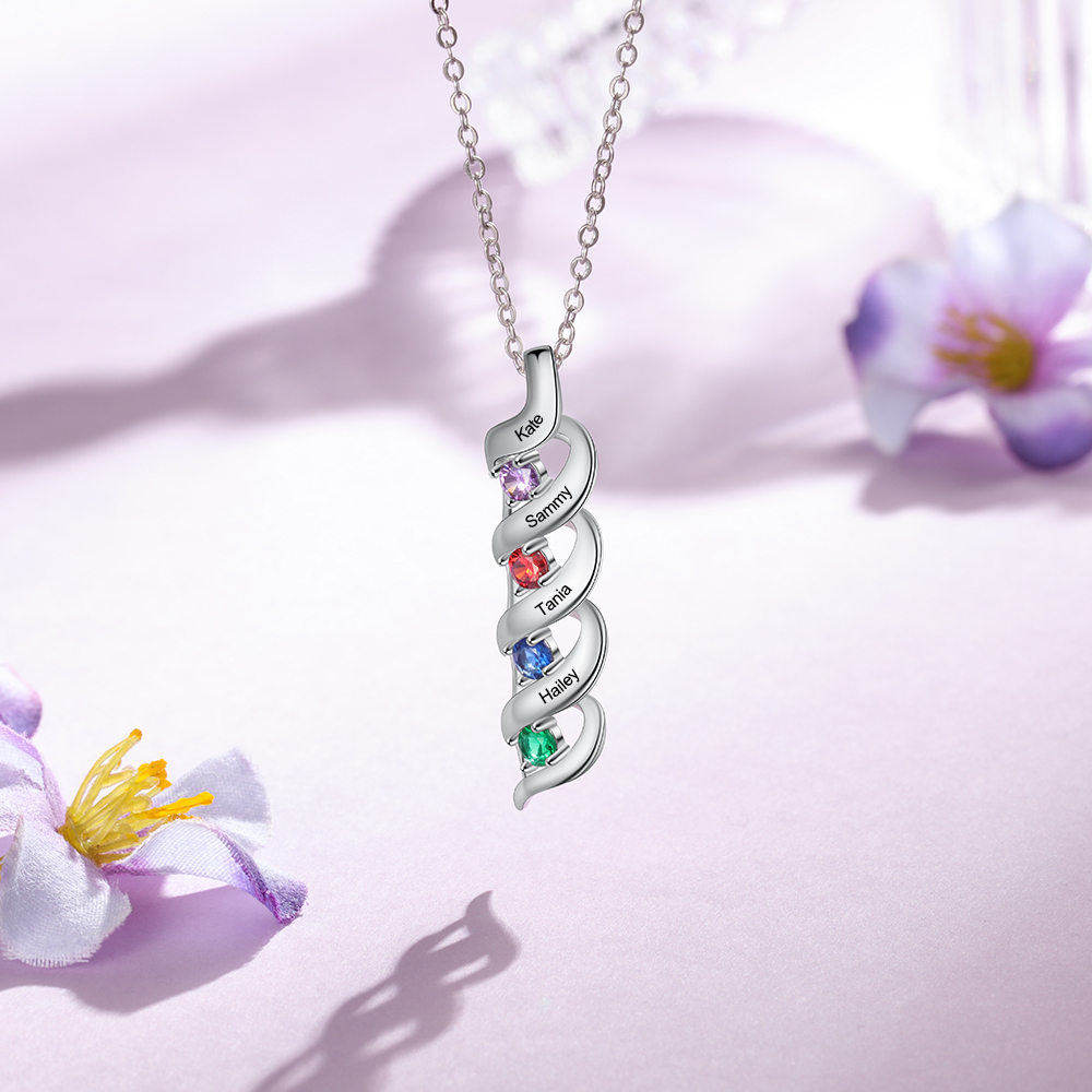 Personalised Necklace Cascading Pendant with 4 Birthstones Engraving 4 Names Gifts for Her-Jessemade AU
