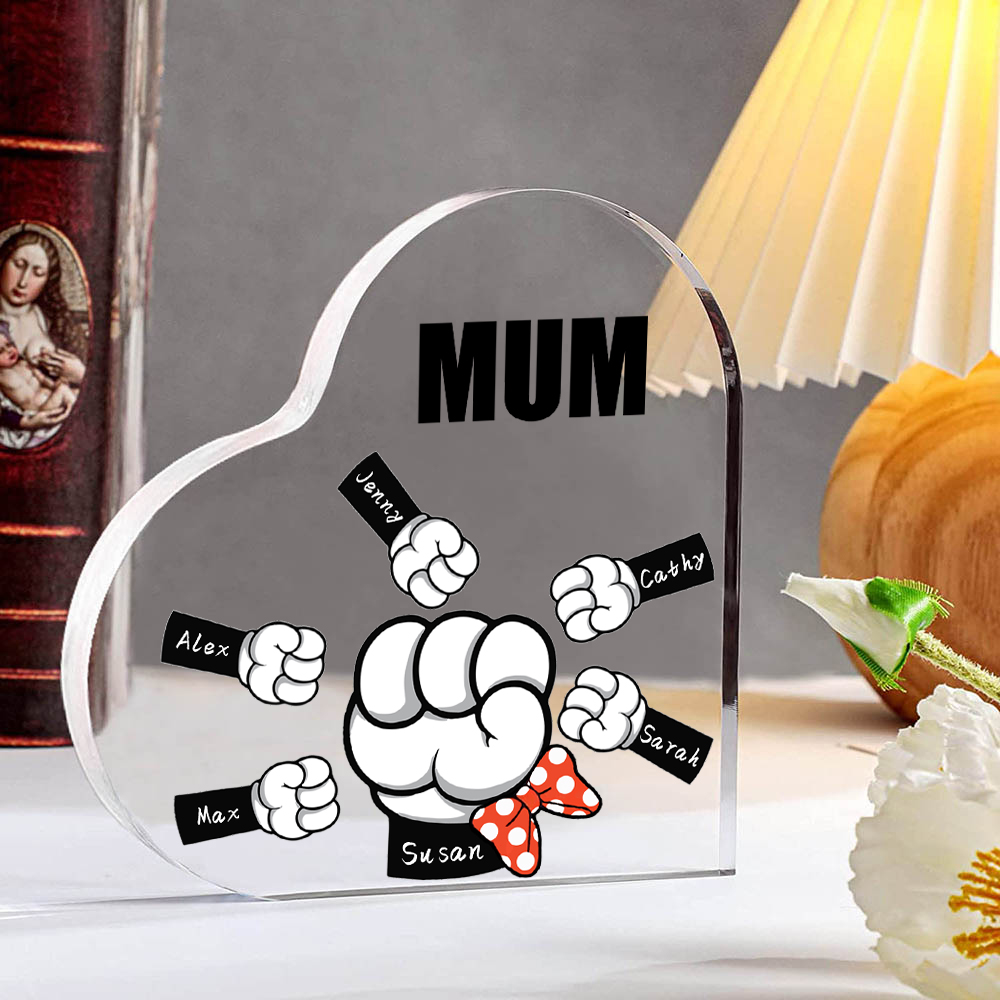 6 Names - Personalised Acrylic Heart Keepsake Custom Name & Text Fist Bump Ornaments Gifts for Family-Jessemade AU