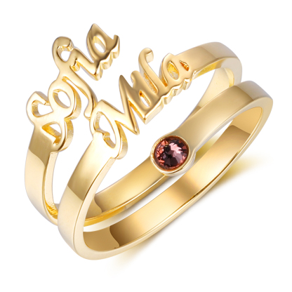 Personalised Birthstone Mother Ring Custom 2 Names Ring Gifts For Her-Jessemade AU