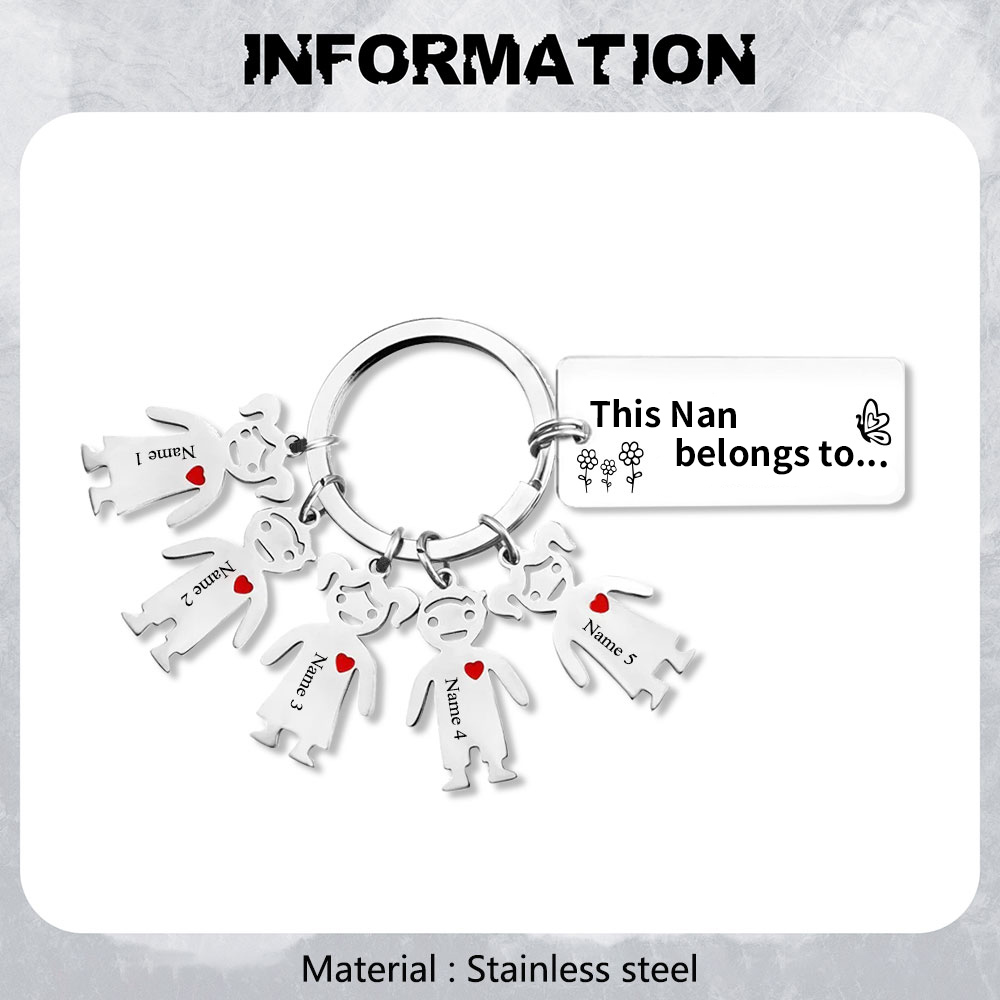 5 Names - Personalised Keychain with Kid Charms Engraved Names Keyring  Mother's Day Gift for Mum/Nan-Jessemade AU