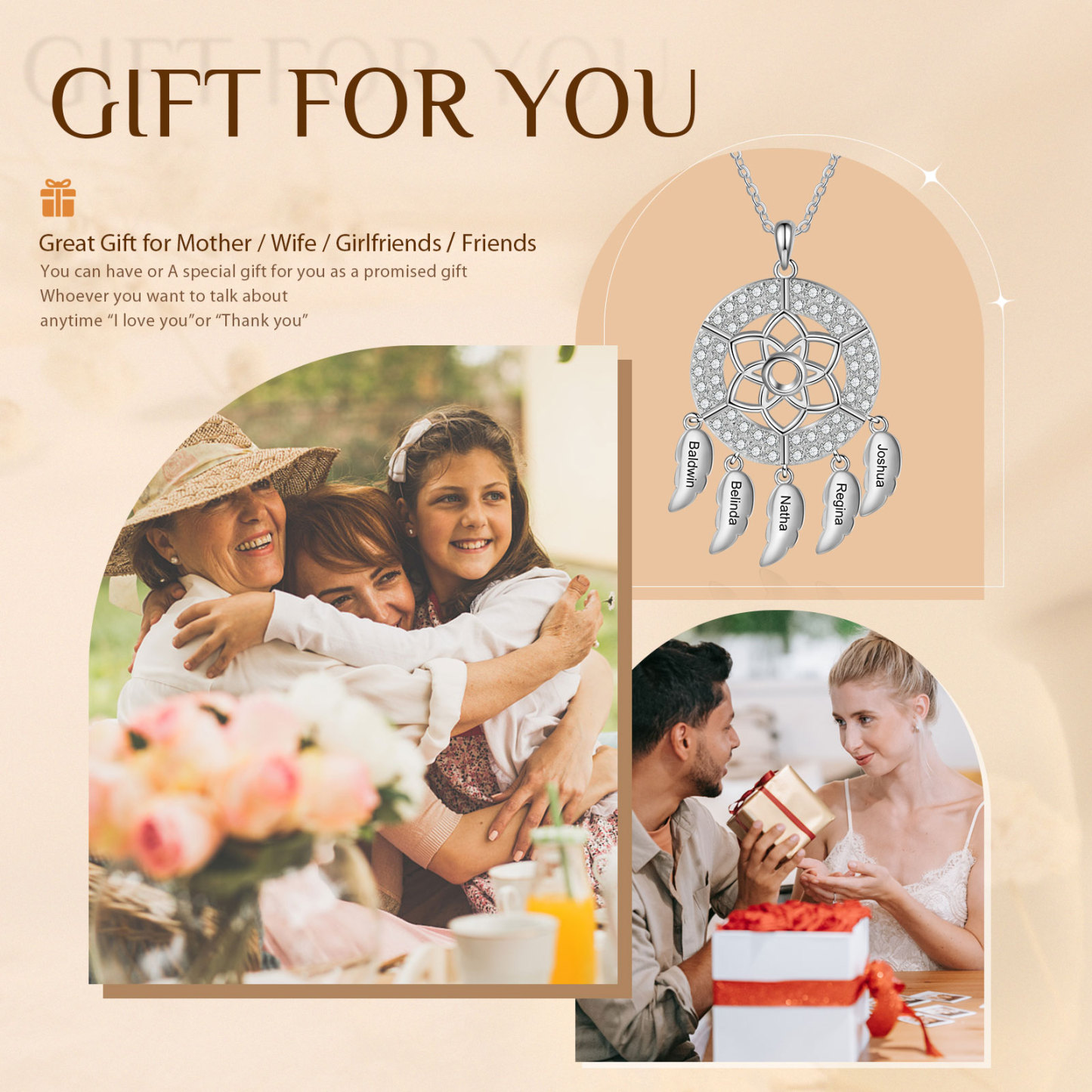 Personalised Dream Catcher Necklace Custom 5 Names Necklace Gifts For Her-Jessemade AU