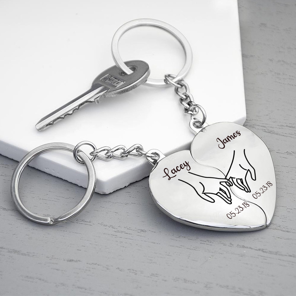 Personalised Couple Keychain Custom 2 Names & Date Keyring Matching Couple Gifts Valentine's Day Gift for Him/Her-Jessemade AU